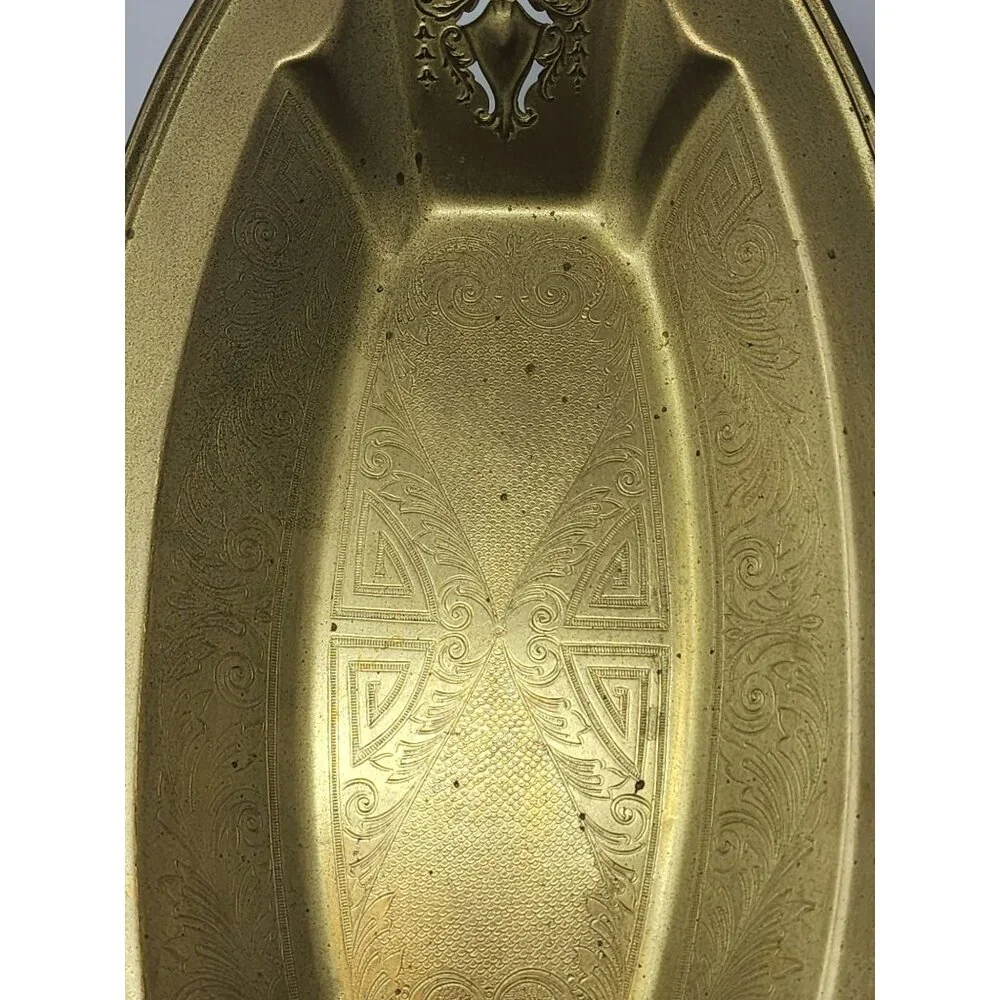 Vintage Brass Bread/Trinket‎ Tray Oval Dish With Abstract Etchings